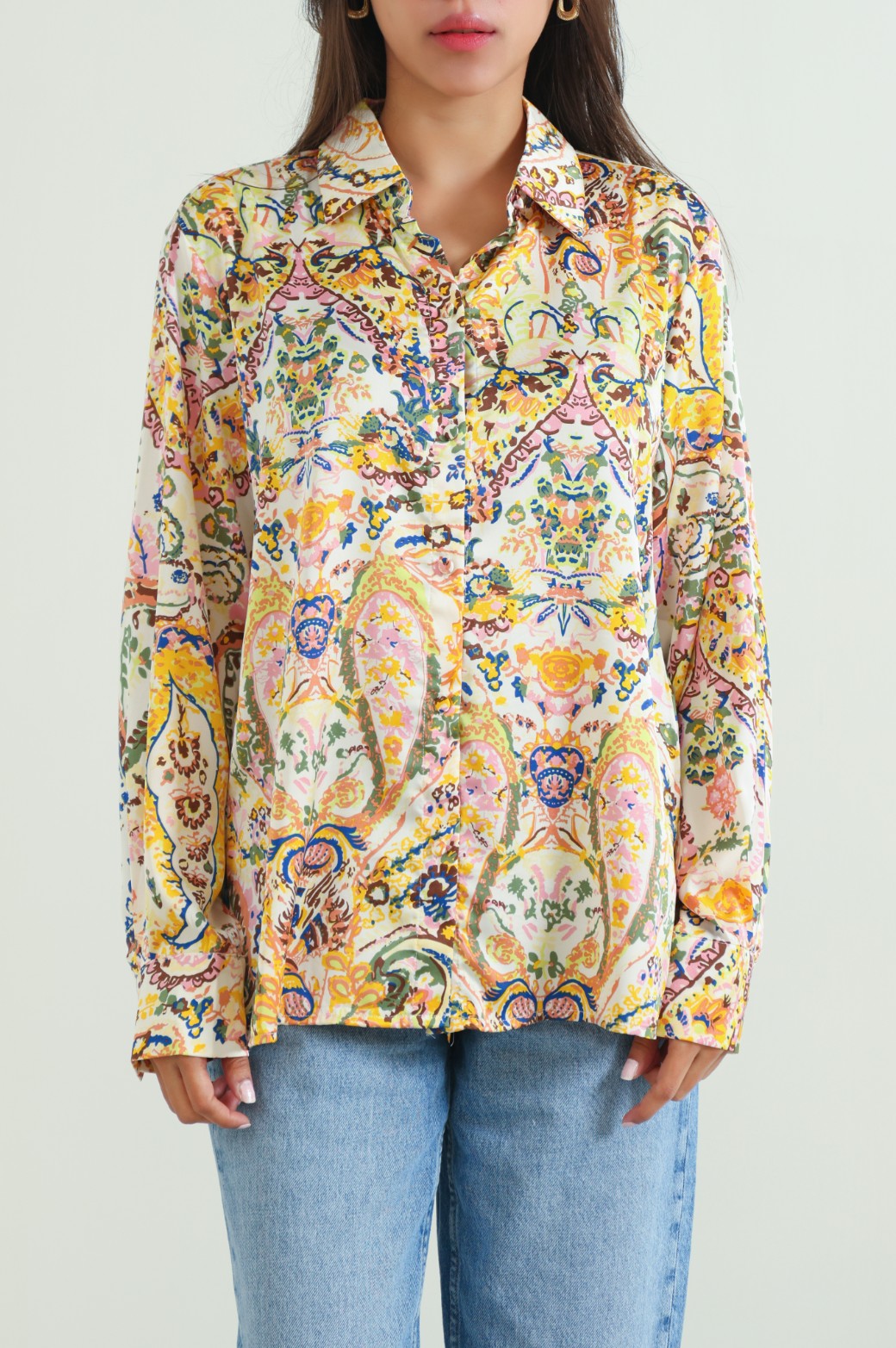CREAM RETRO SILK BUTTON DOWN