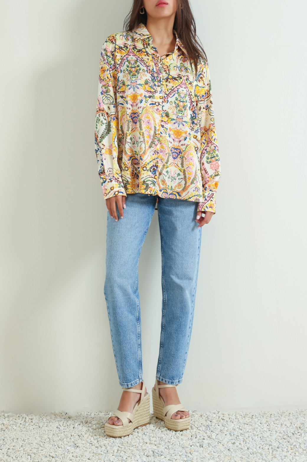 CREAM RETRO SILK BUTTON DOWN