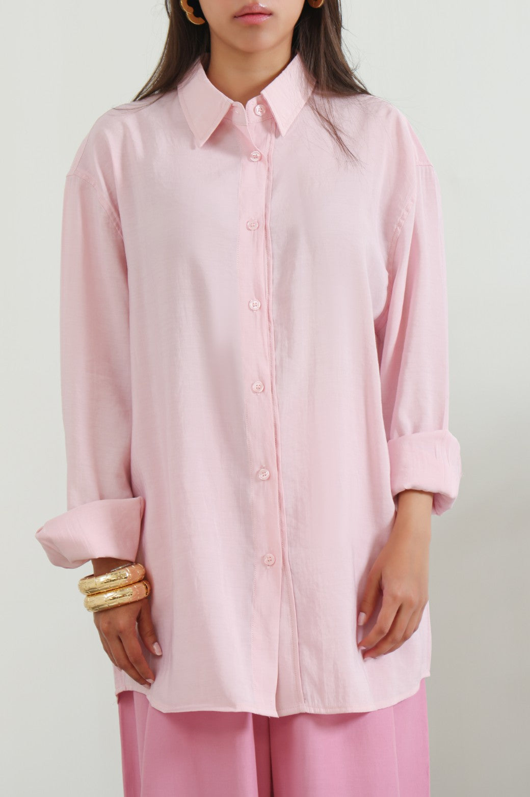 PINK STONE WASH BUTTON DOWN