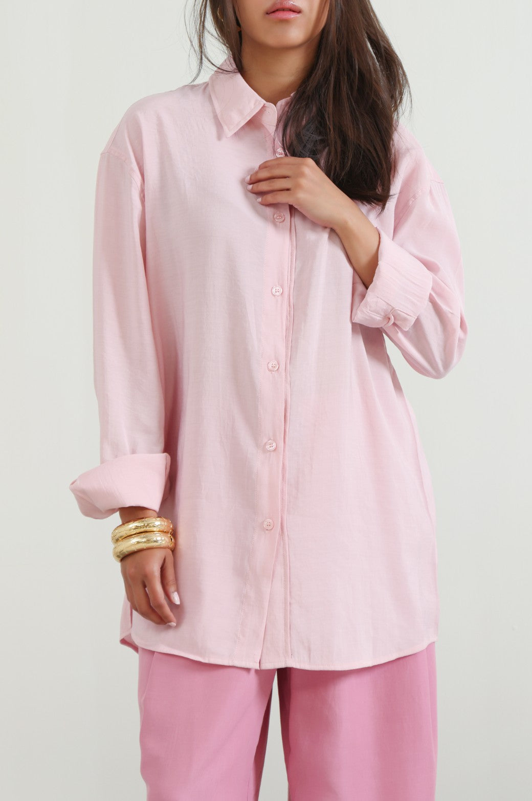 PINK STONE WASH BUTTON DOWN