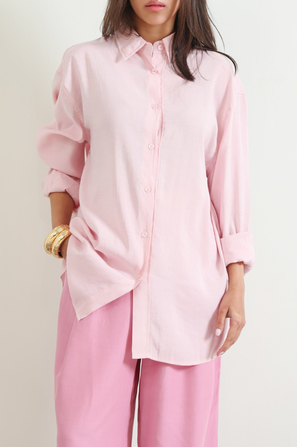 PINK STONE WASH BUTTON DOWN