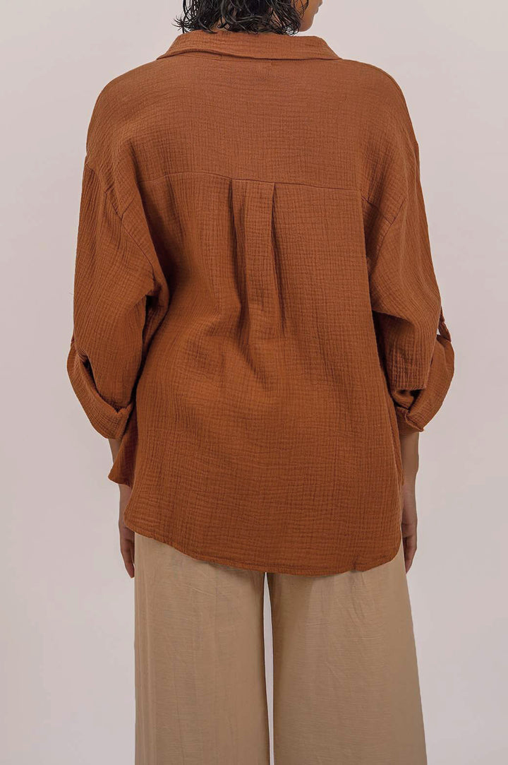 TAN BASIC MUSLIN BUTTON DOWN