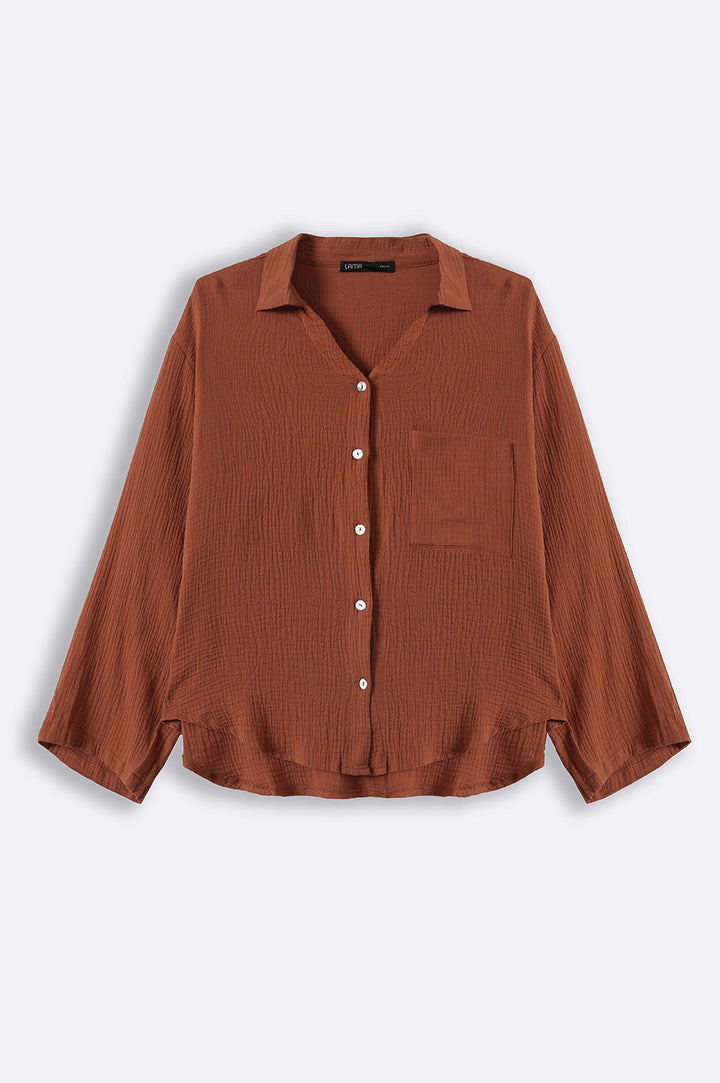 TAN BASIC MUSLIN BUTTON DOWN