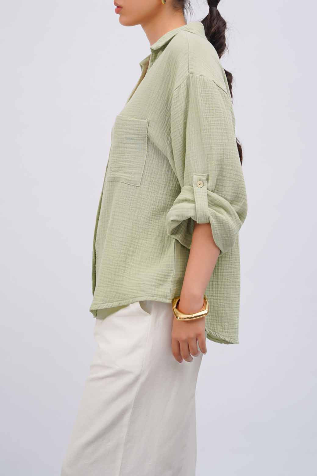 GREEN BASIC MUSLIN BUTTON DOWN