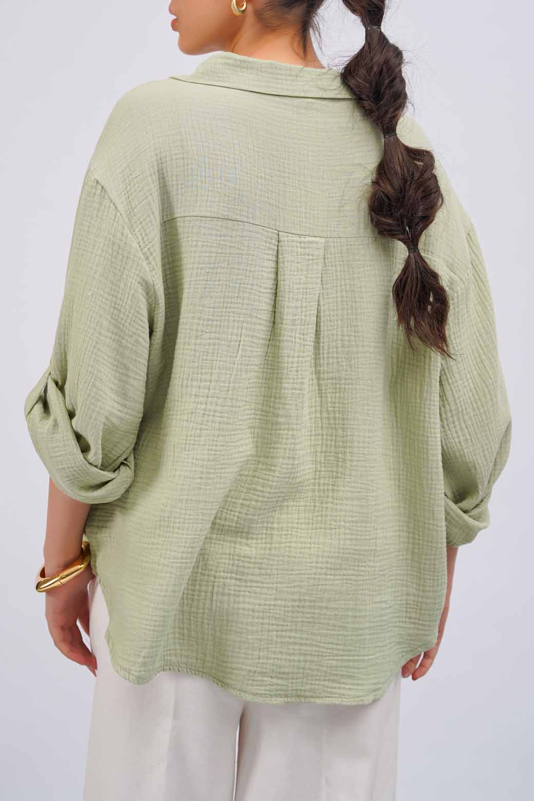 GREEN BASIC MUSLIN BUTTON DOWN
