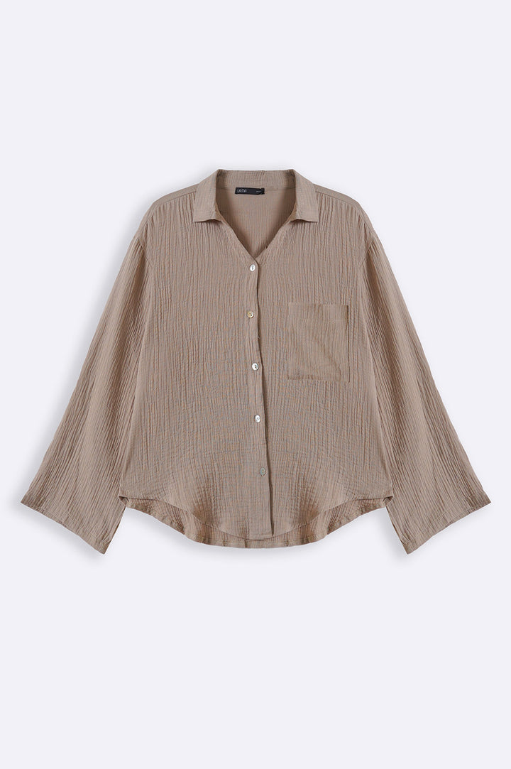 TAUPE BASIC MUSLIN BUTTON DOWN