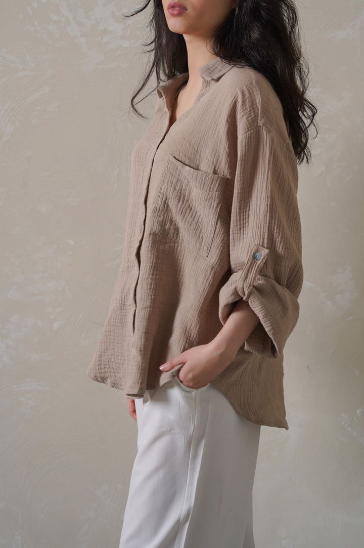 TAUPE BASIC MUSLIN BUTTON DOWN