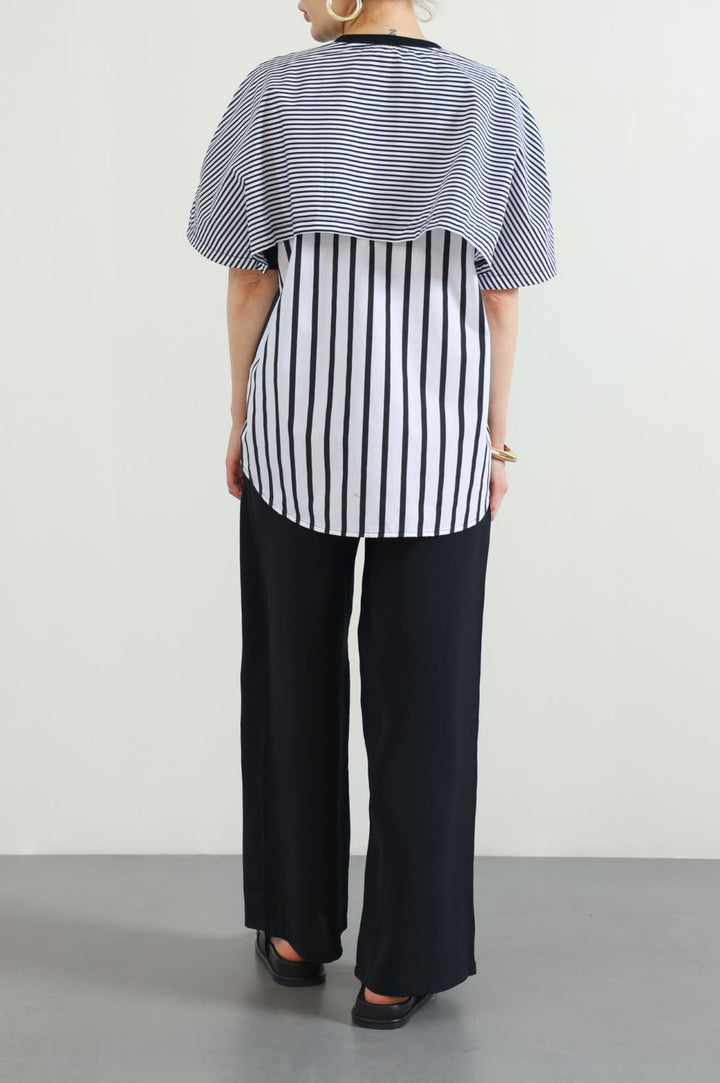 BLACK ASYMMETRICAL STRIPED TEE