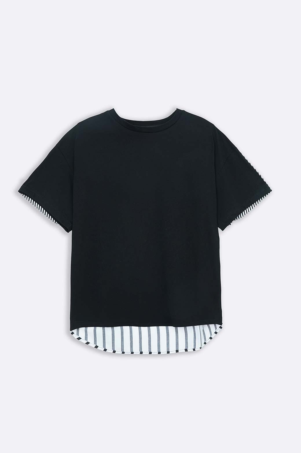 BLACK ASYMMETRICAL STRIPED TEE