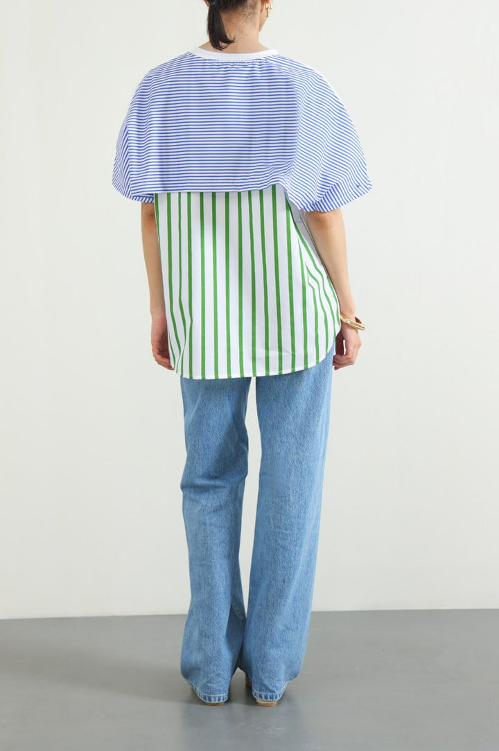 WHITE ASYMMETRICAL STRIPED T-SHIRT