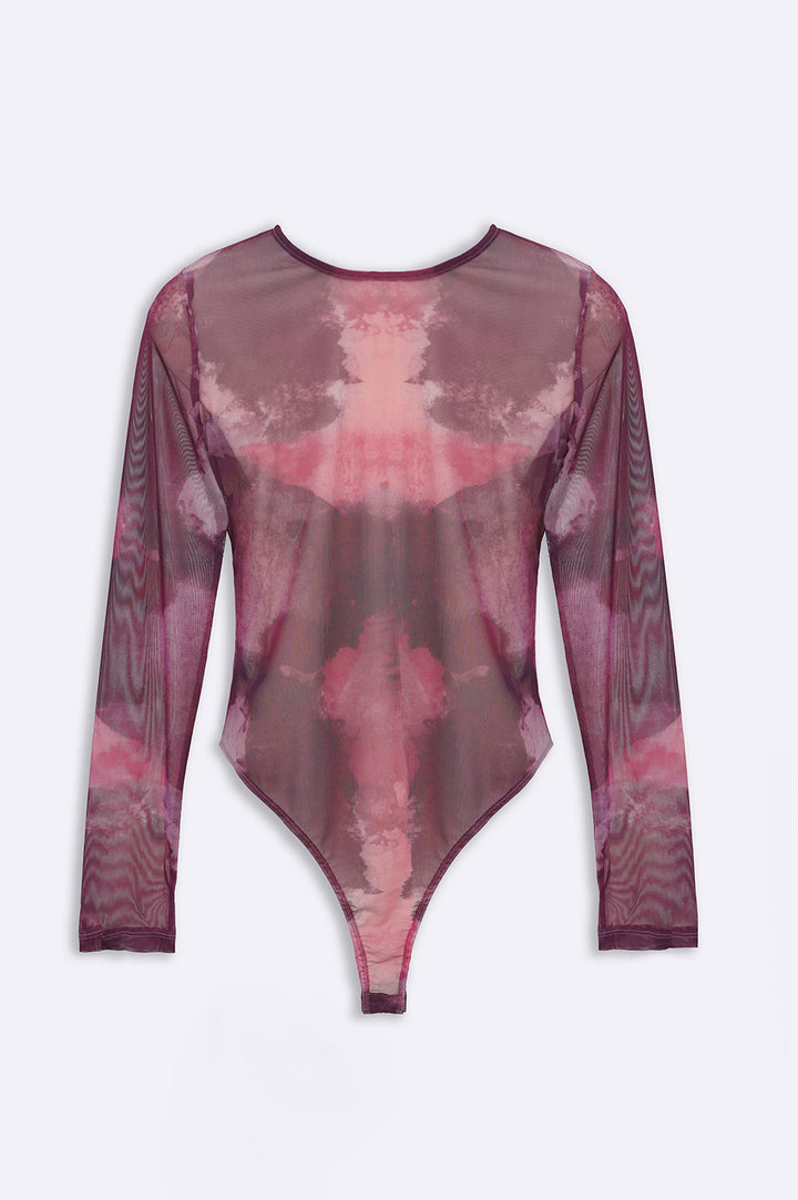 PRINTED FULL SLEEVE MESH BODYSUIT