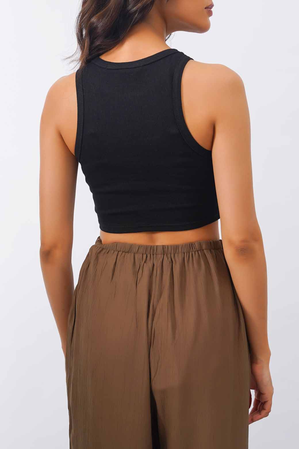 BLACK CROPPED TANK VEST