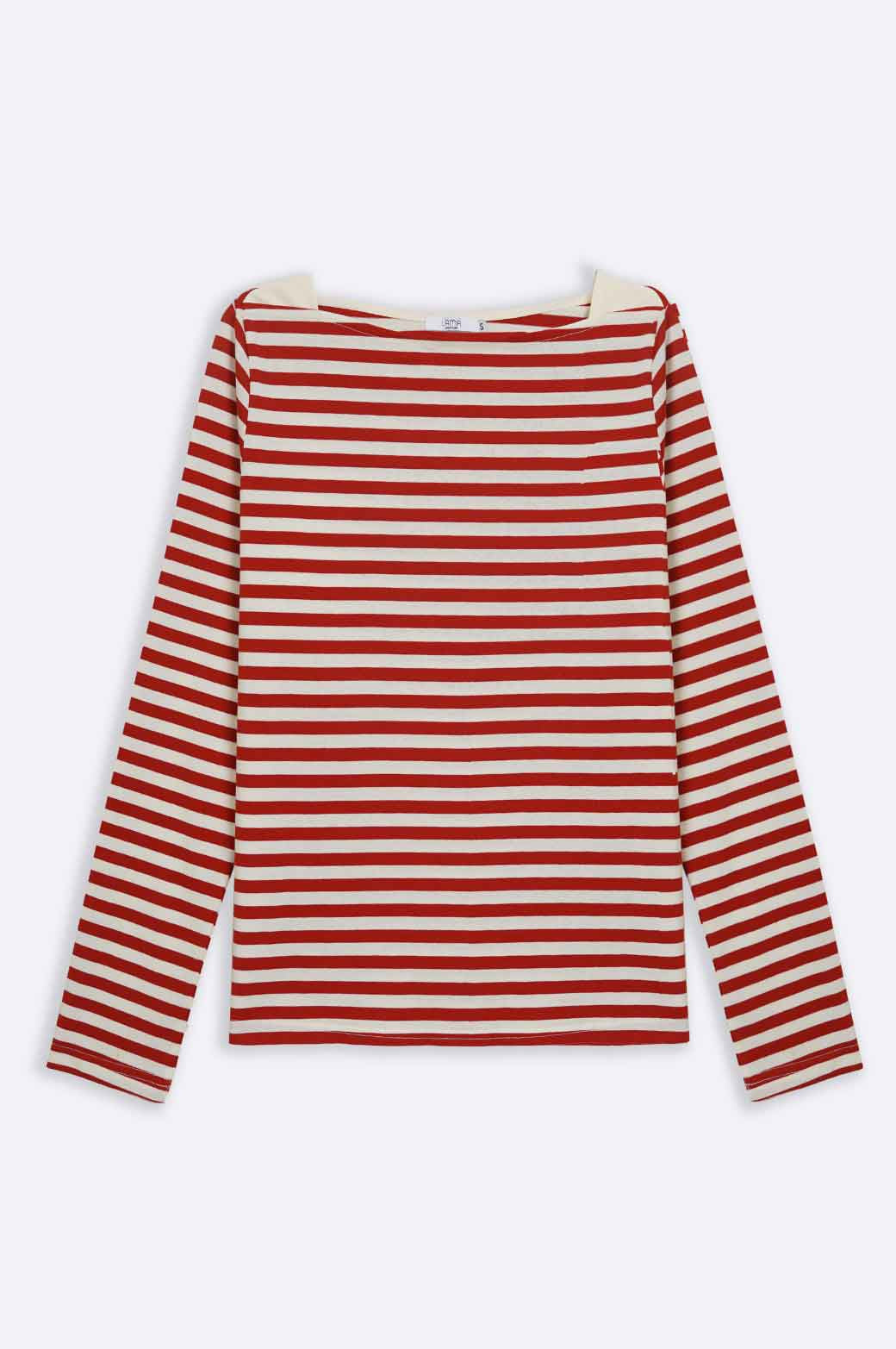 CREAM WIDE-NECK STRIPED TEE