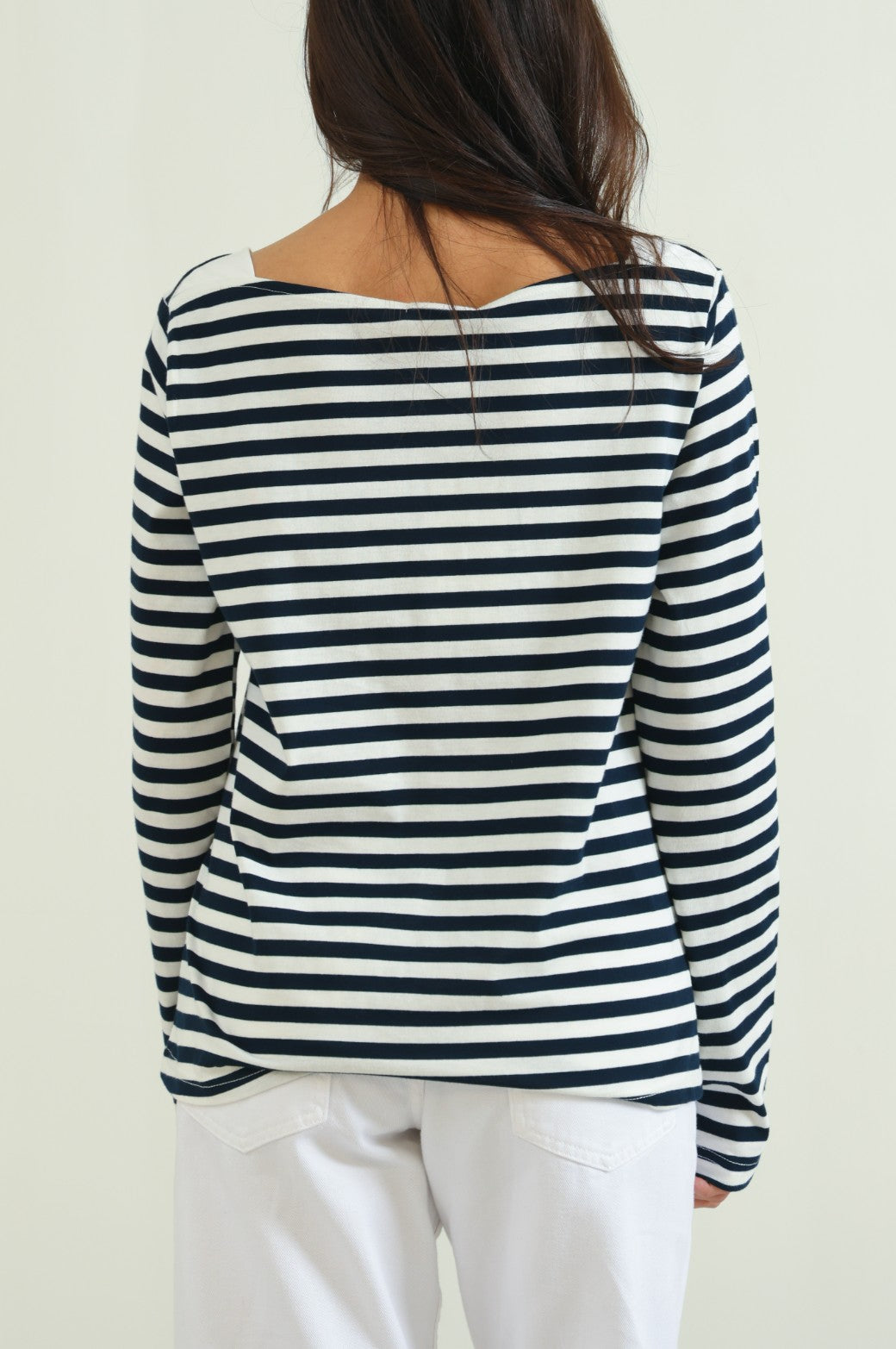 WHITE WIDE-NECK STRIPED TEE