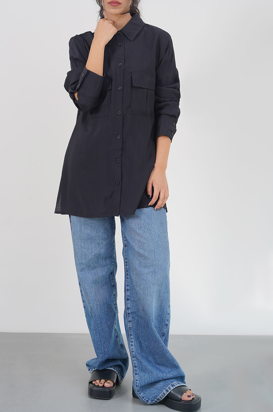 BLACK PATCH POCKET SHIRT