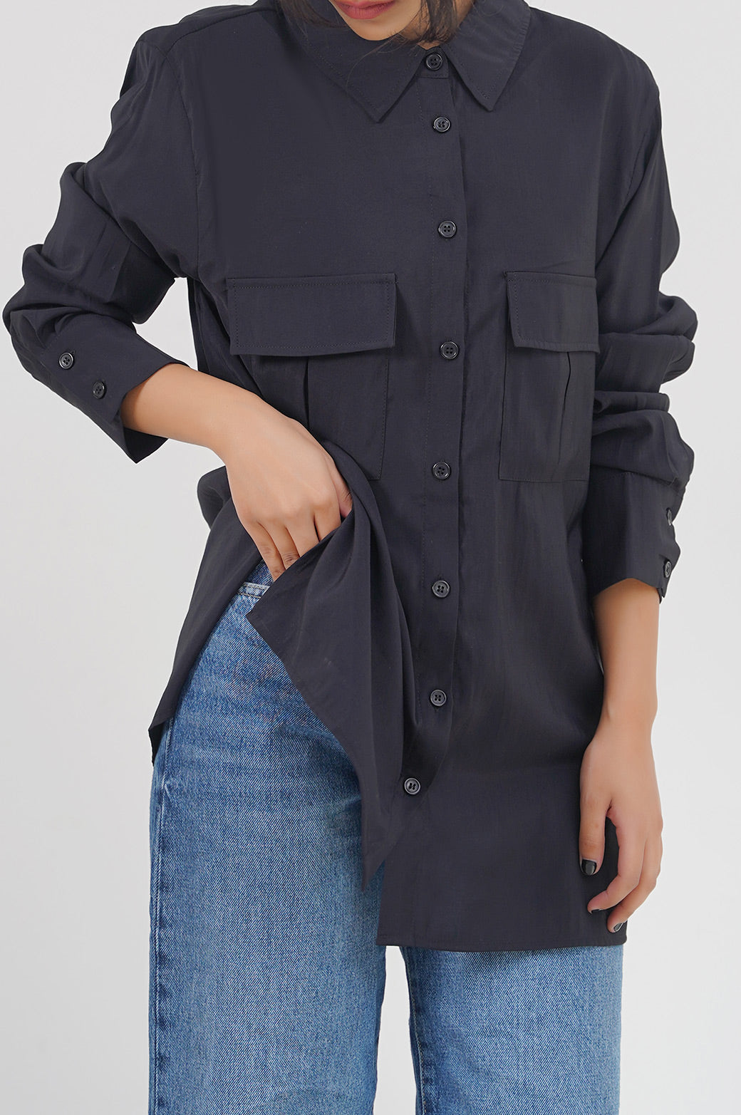 BLACK PATCH POCKET SHIRT