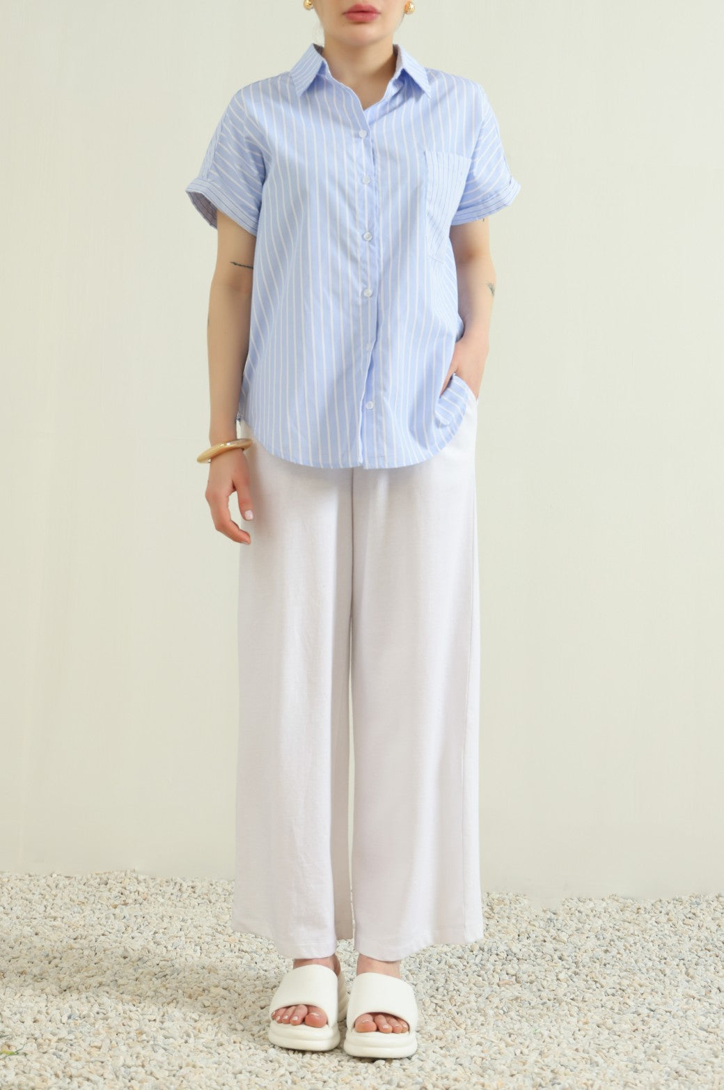 BLUE PATCH STRIPED SHIRT