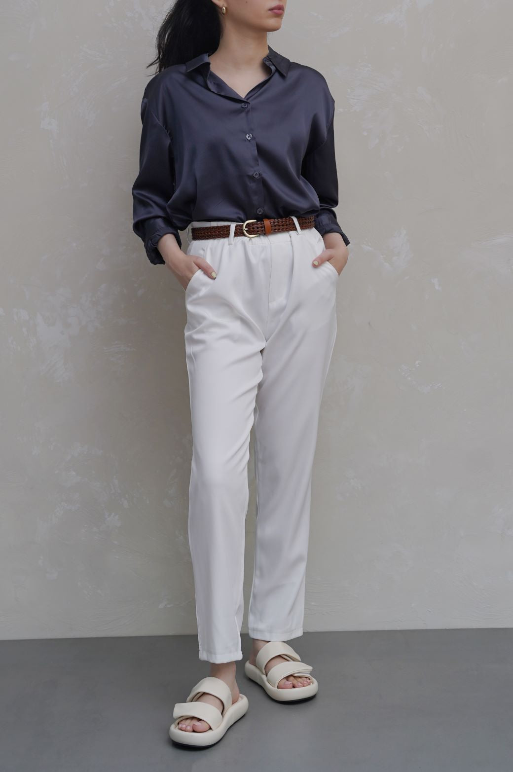 NAVY BASIC SILK SHIRT