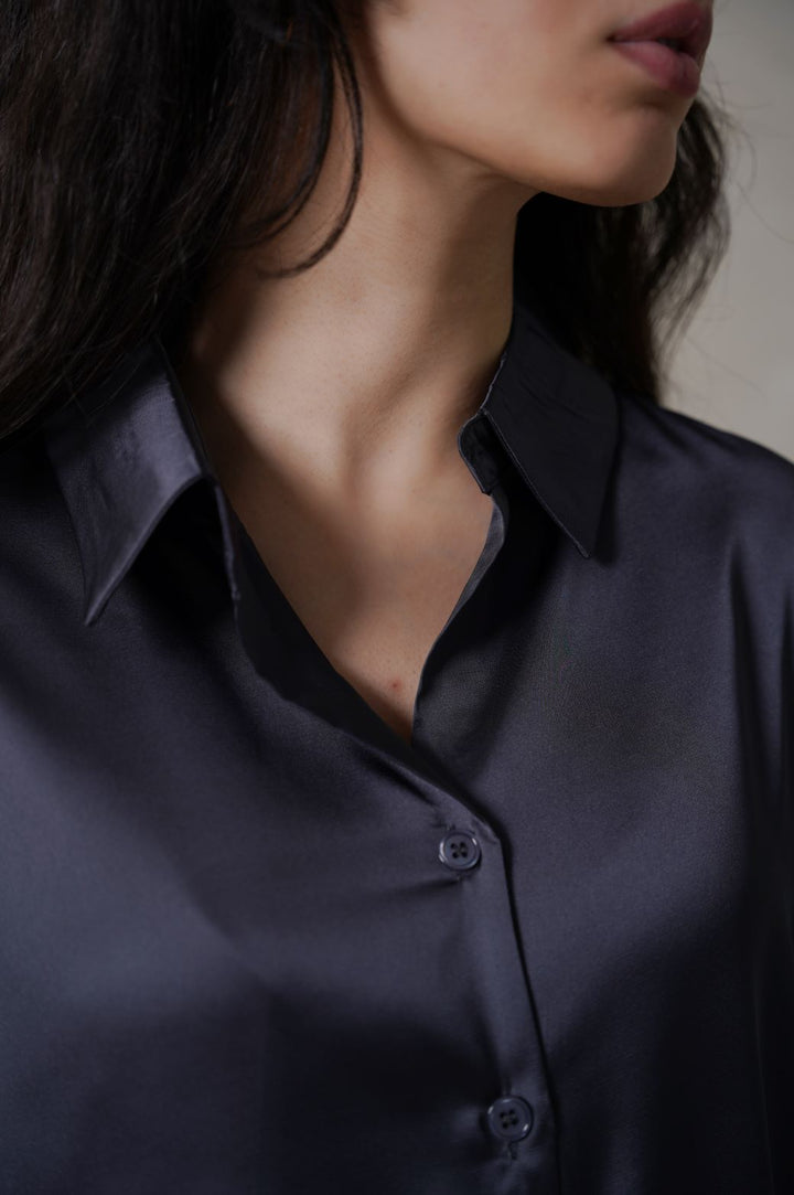 NAVY BASIC SILK SHIRT