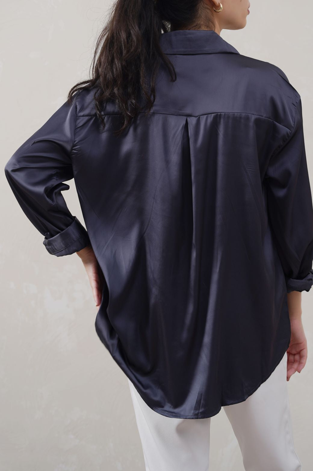 NAVY BASIC SILK SHIRT