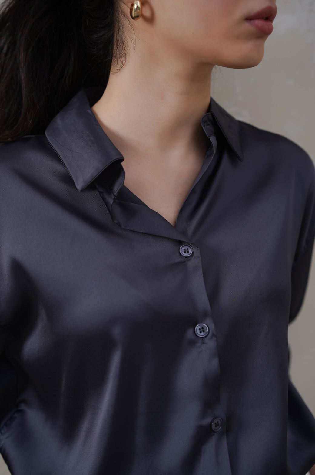 NAVY BASIC SILK SHIRT