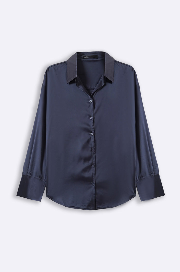 NAVY BASIC SILK SHIRT