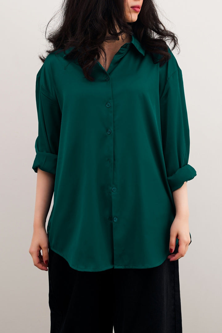 TEAL GREEN BASIC SILK SHIRT