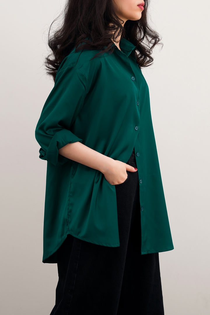 TEAL GREEN BASIC SILK SHIRT