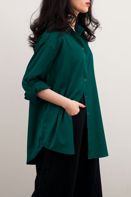 TEAL GREEN BASIC SILK SHIRT