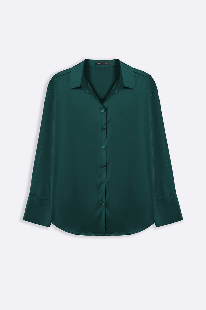 TEAL GREEN BASIC SILK SHIRT