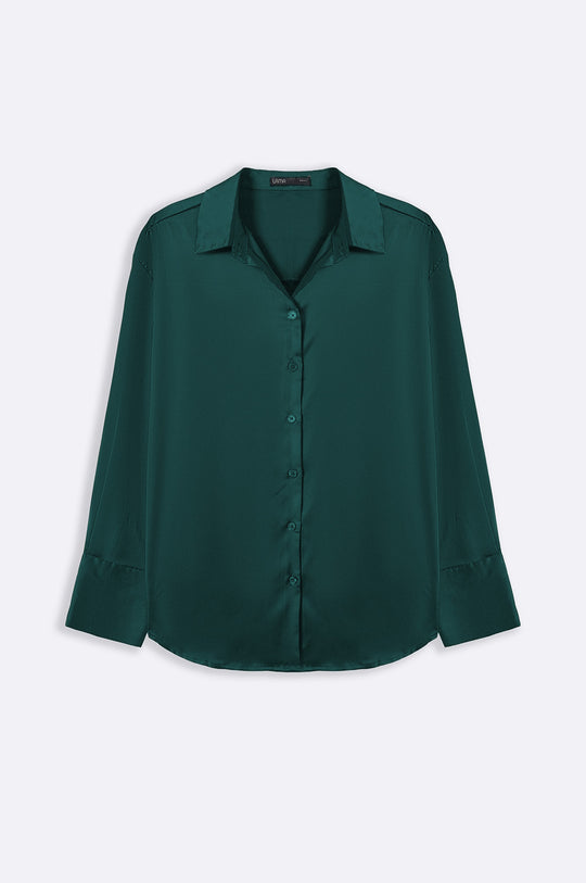 TEAL GREEN BASIC SILK SHIRT