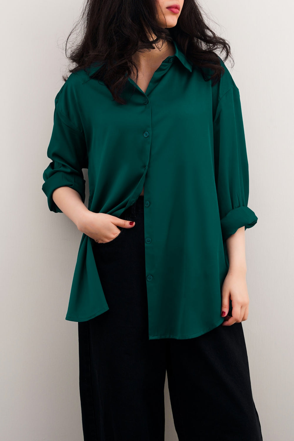 TEAL GREEN BASIC SILK SHIRT