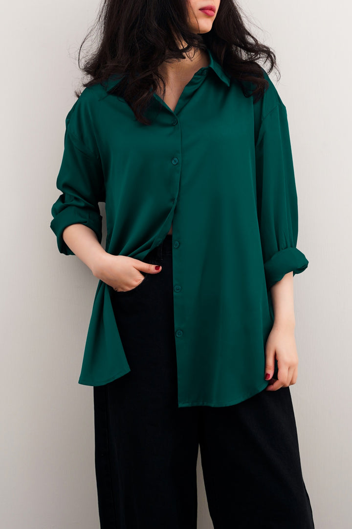 TEAL GREEN BASIC SILK SHIRT
