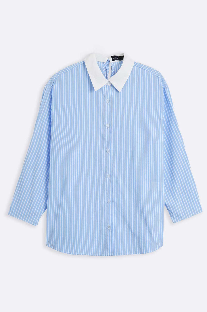 BLUE SHIRT WITH CONTRAST COLLAR