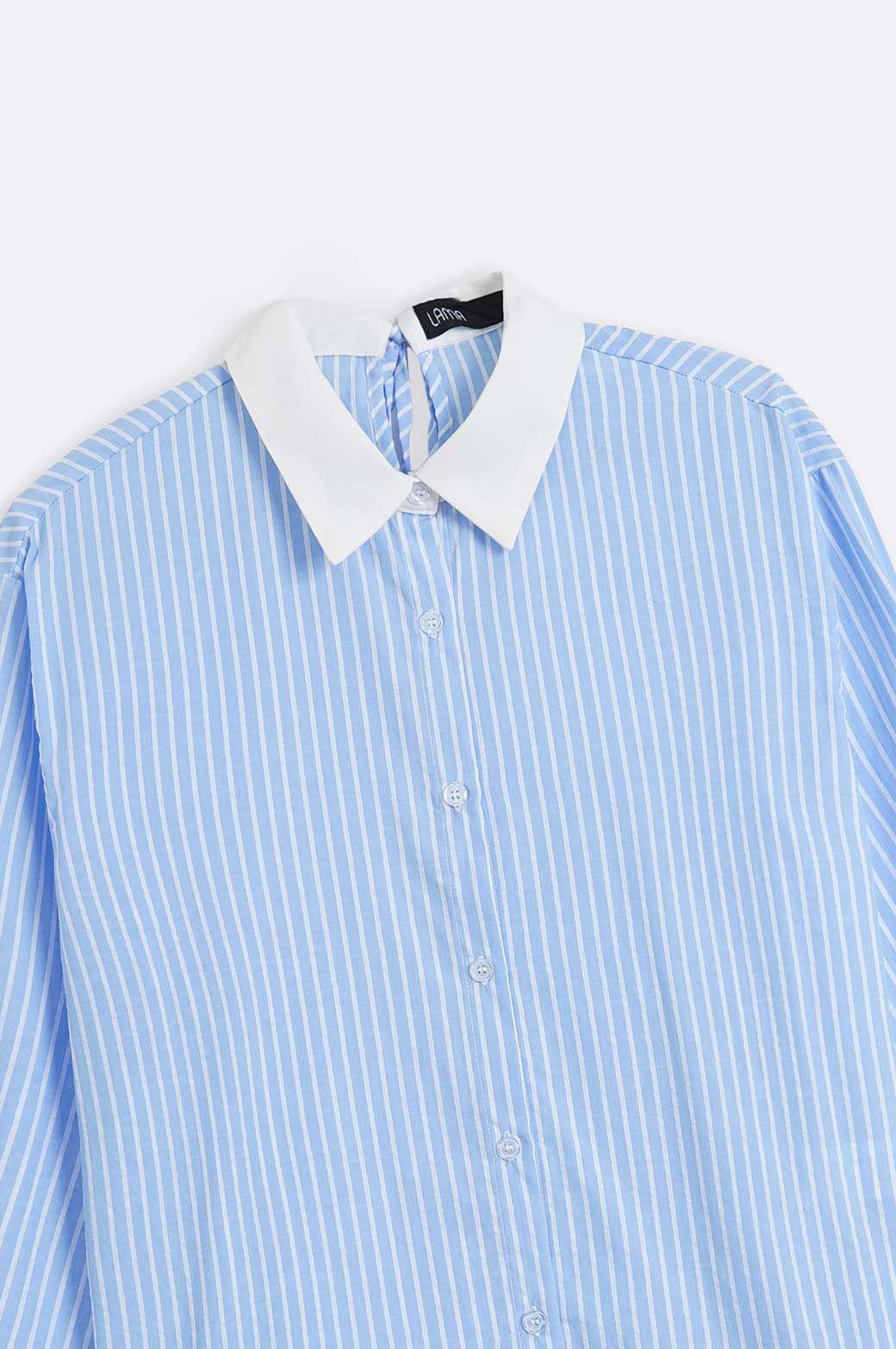 BLUE SHIRT WITH CONTRAST COLLAR