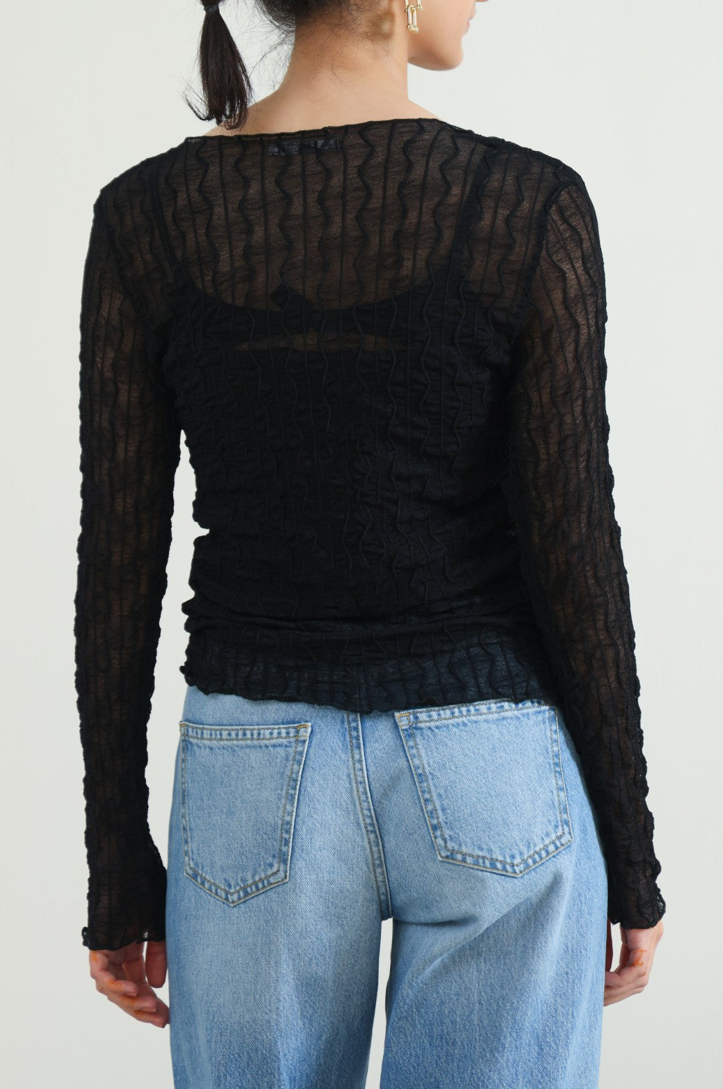 BLACK STRETCHY MESH TOP