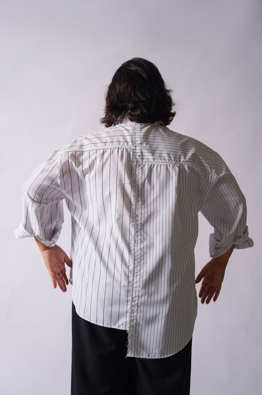 WHITE CURVE ASYMMETRIC SHIRT