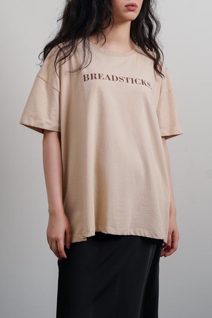 BEIGE OVERSIZED T-SHIRT WITH PRINT