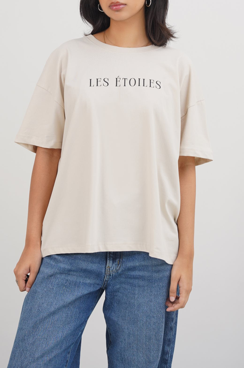 IVORY OVERSIZED T-SHIRT WITH PRINT