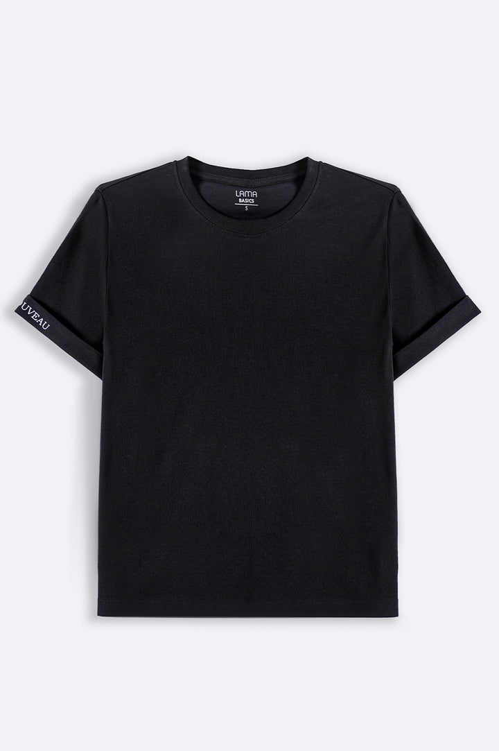 BLACK TEE WITH SLEEVE PRINT