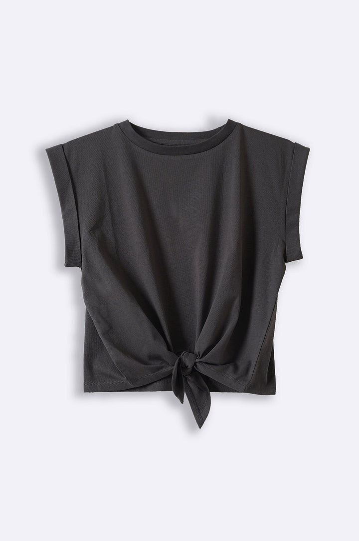 CHARCOAL FRONT KNOT TEE