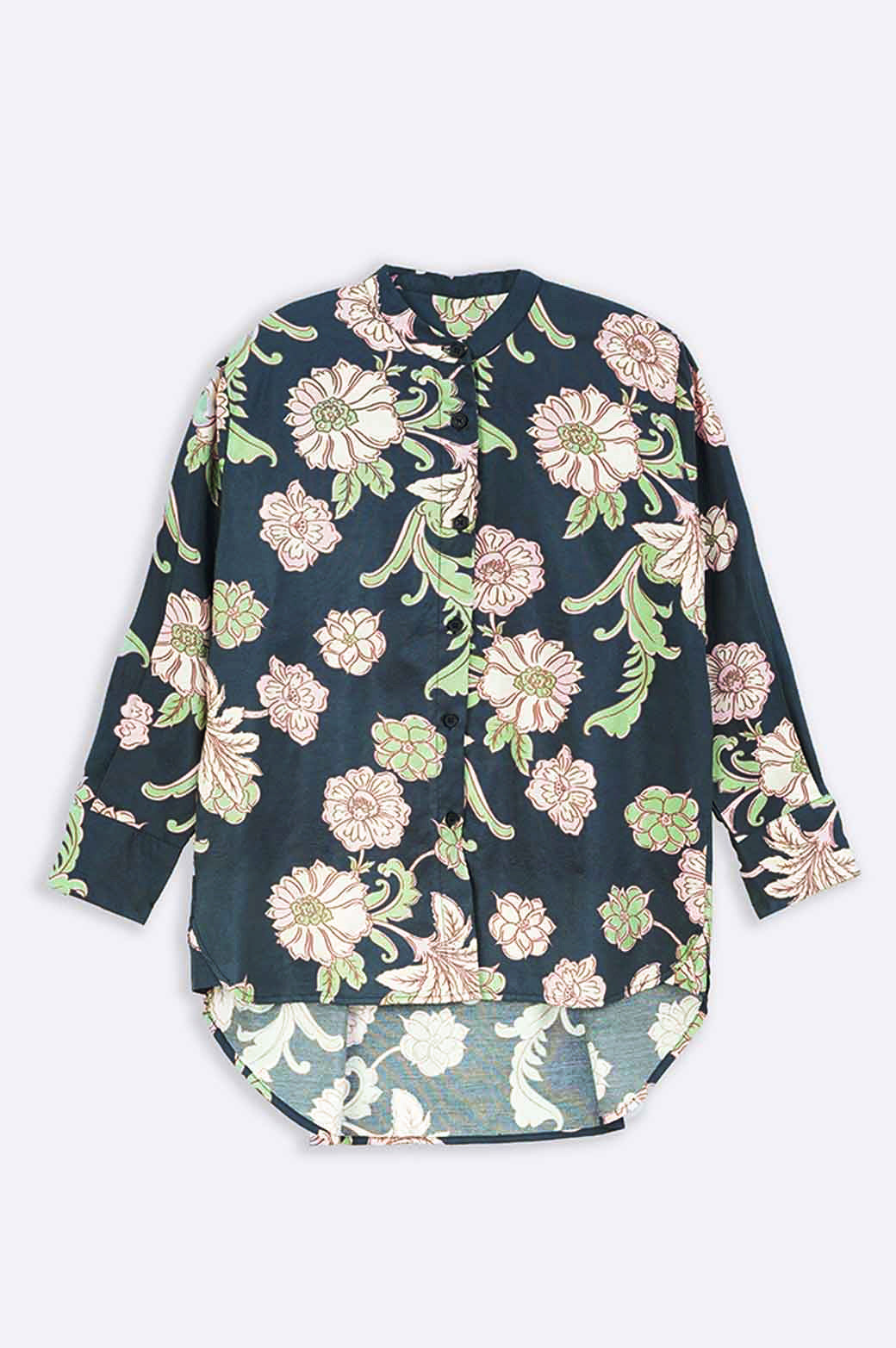 NIGHT GARDEN PRINTED BAND COLLAR SHIRT