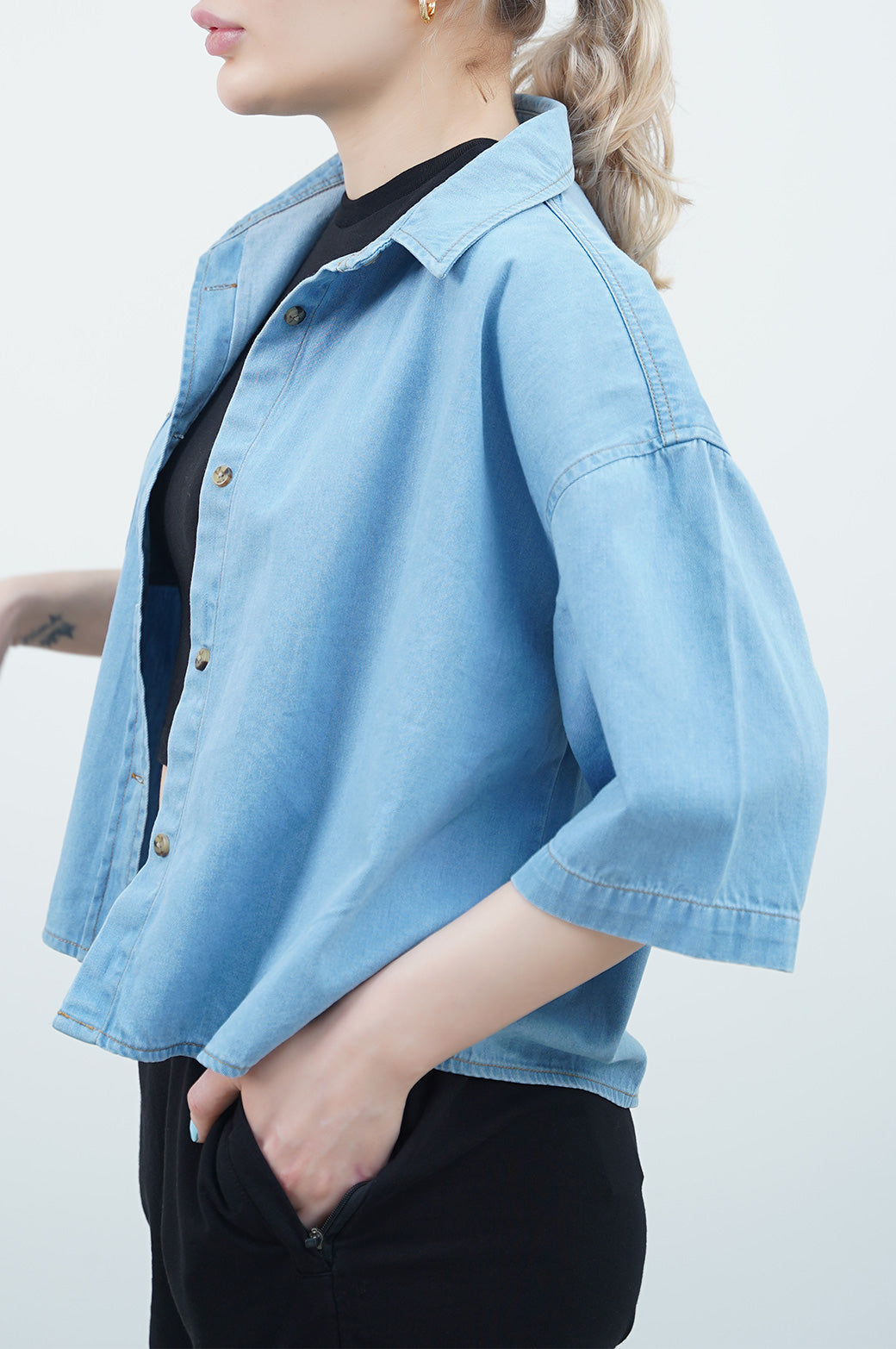 lightblue BOXY DENIM SHIRT