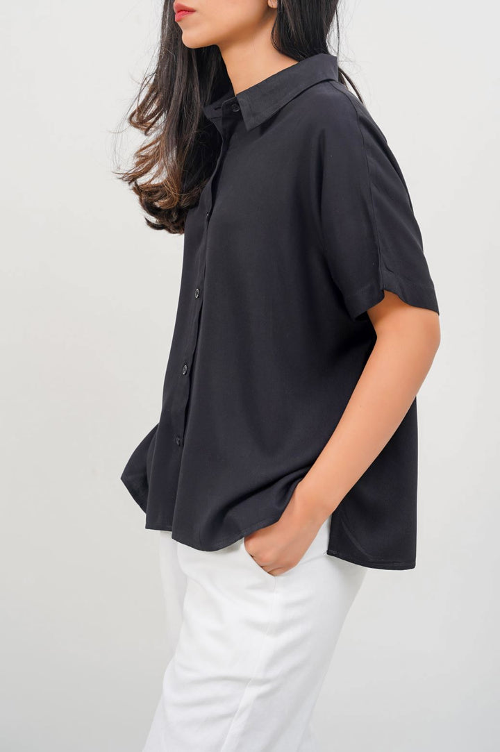 BLACK MUSLIN SAFARI SHIRT