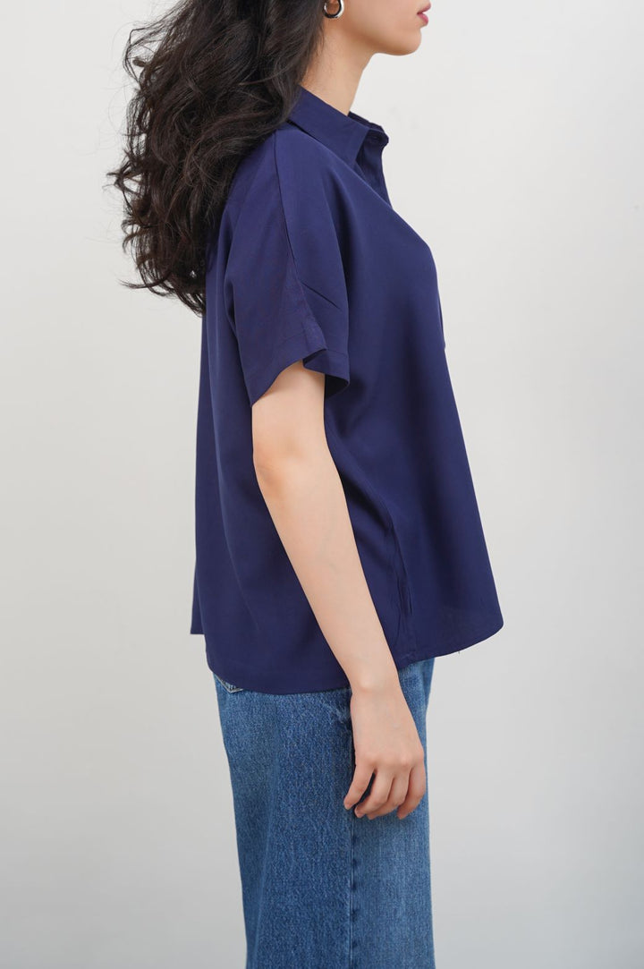 NAVY MUSLIN SAFARI SHIRT