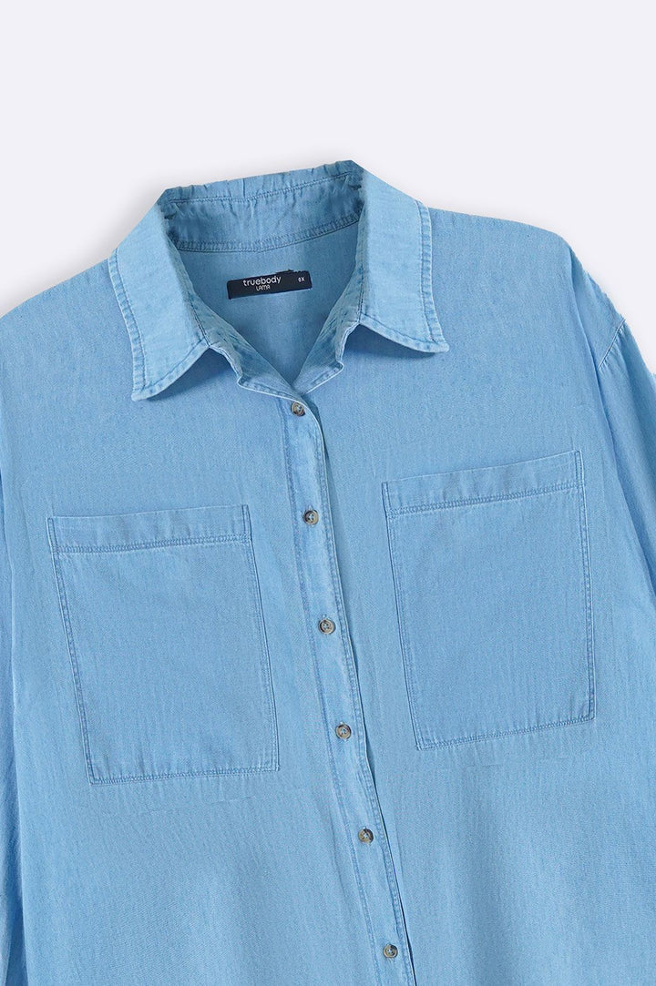 MID BLUE CURVE DENIM SHIRT