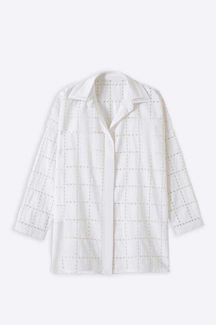 WHITE DOUBLE COLLAR EMBROIDERED SHIRT