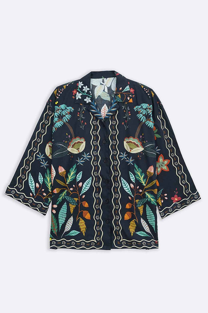 MULTI FOLKLORIC FOREST PRINTED BUTTON DOWN SHIRT