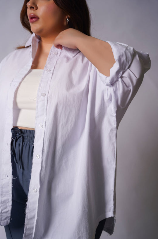 WHITE CURVE FRAYED SHIRT