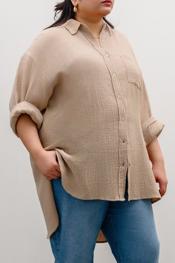 BEIGE CURVE MUSLIN SHIRT